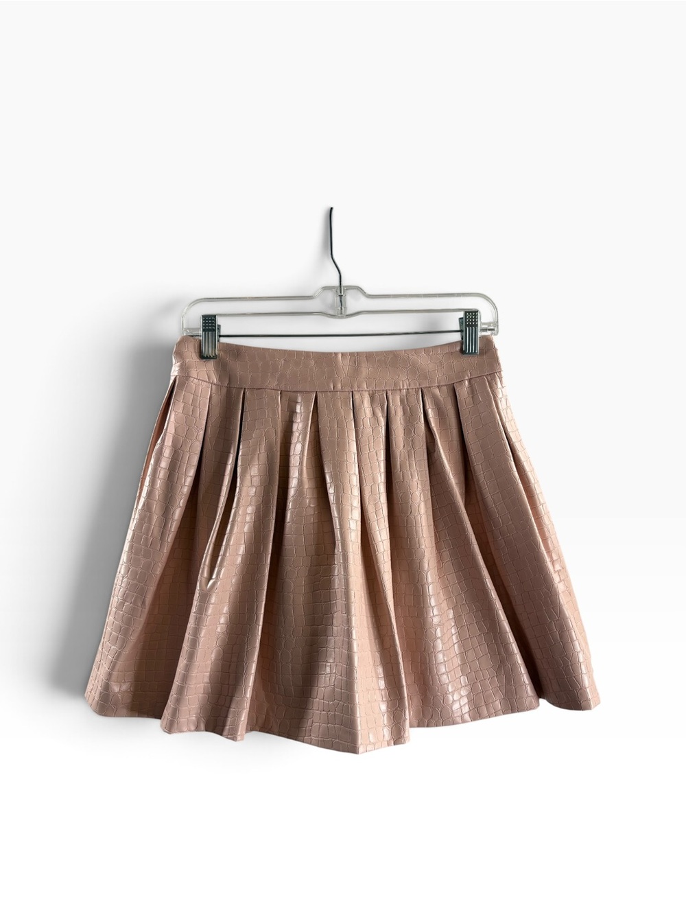 Alice + Olivia Cream Blush Croc-Embossed Pleated Skater Skirt NWT $275